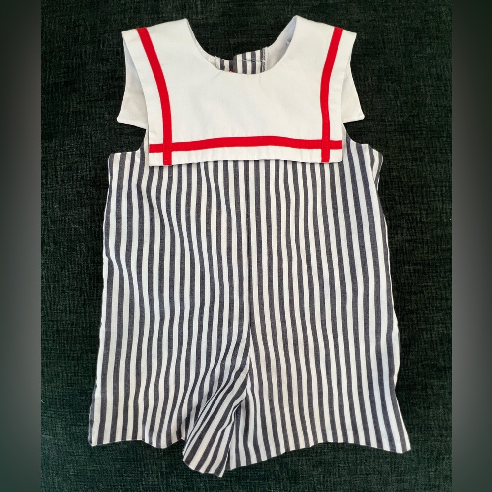The Beaufort Bonnet Company Navy and White Striped Romper